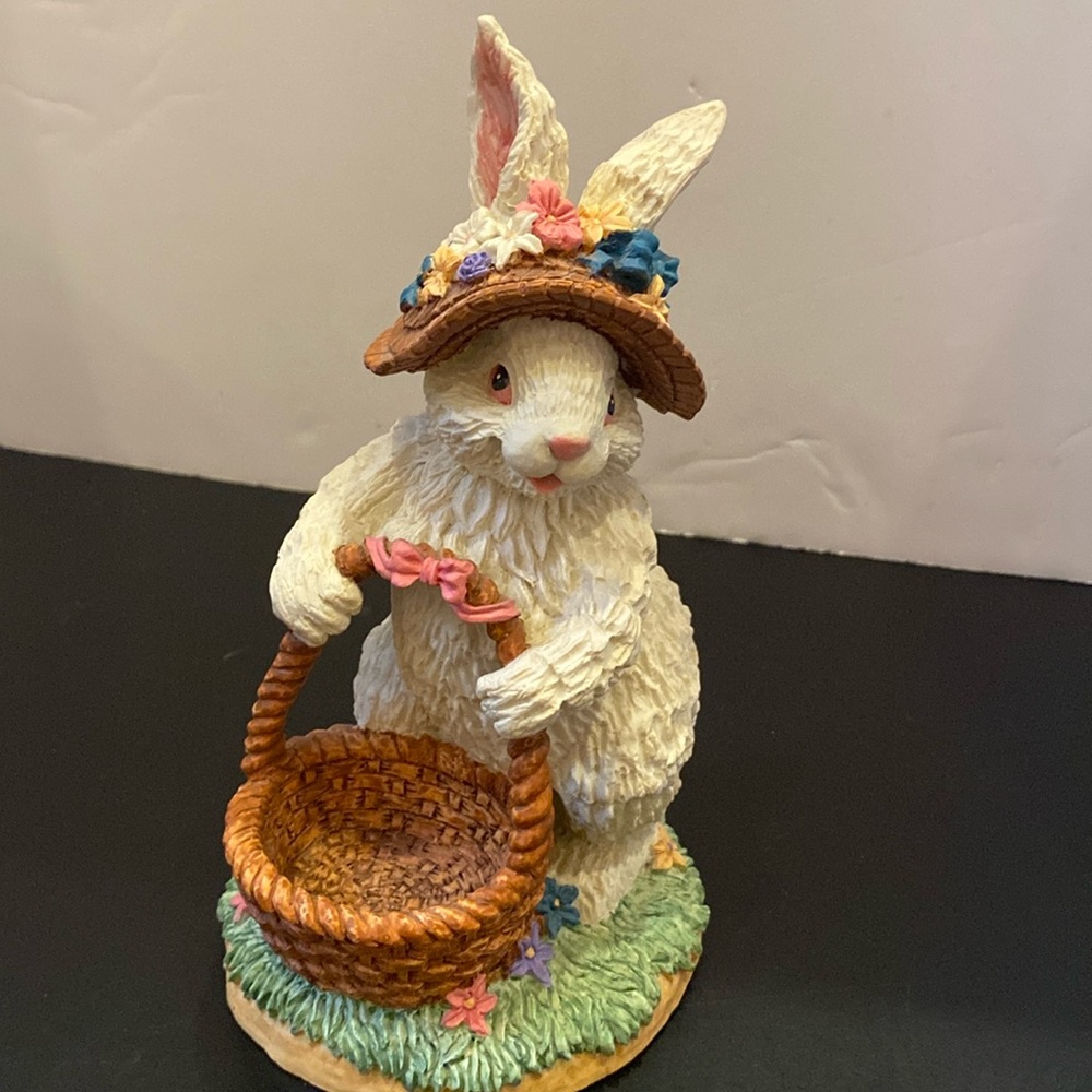 Patty Cottontail Easter bunny w/ basket ceramic figurine 8”
